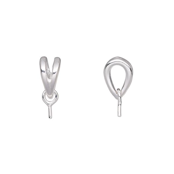 Bail, rabbit ear, silver-plated brass, 13x4mm with 9x4mm Y-shape and 2.5mm peg, fits bead with 1mm hole. Sold per pkg of 4. image number 0