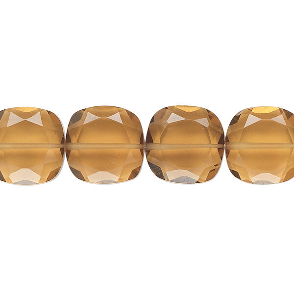 Golden quartz 1pkg10, hand-cut faceted puffed square bead 12mm image number 0