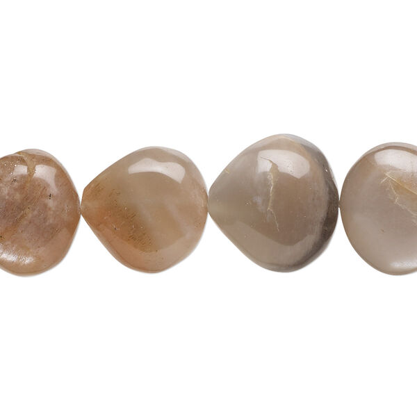 Peach moonstone / grey moonstone 1pkg1,hand-cut puffed teardrop bead natural 8 inch 13x13mm-15x14mm image number 0