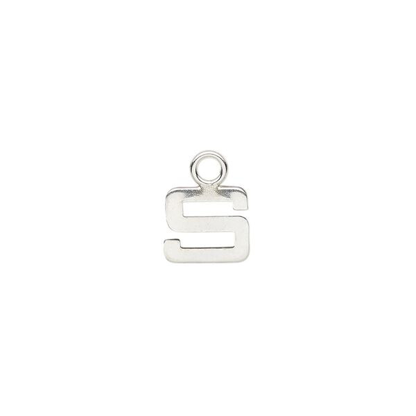 Charm, sterling silver, 9x8mm single-sided modern square alphabet letter S. Sold individually. image number 0