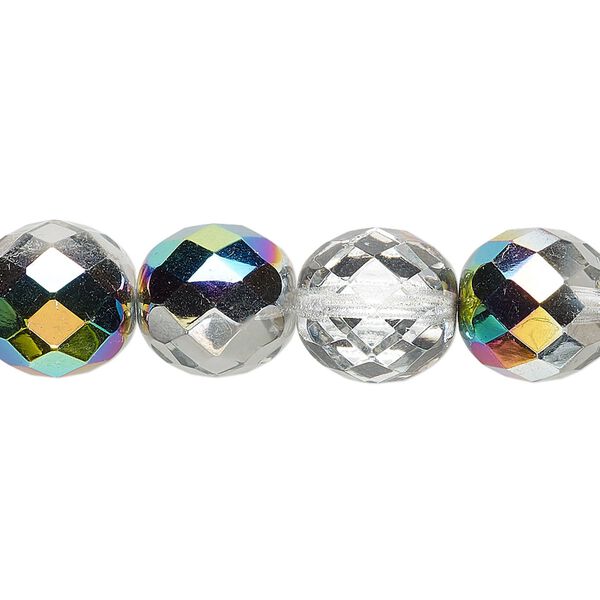 Bead, Czech fire-polished glass, pkg/15-1/2 to 16 inches, 12mm faceted round, clear vitrail, (00030-28101). image number 0