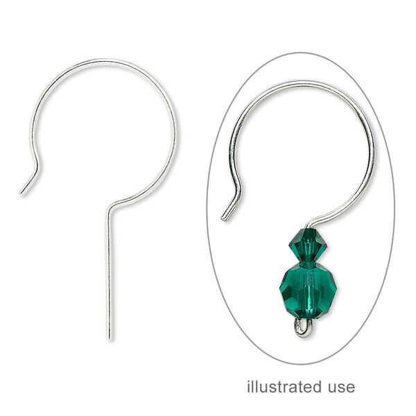 Ear wire French hook 1pkg10 sterling silver, 30mm / 14mm shank, 21 gauge 5 pair image number 0