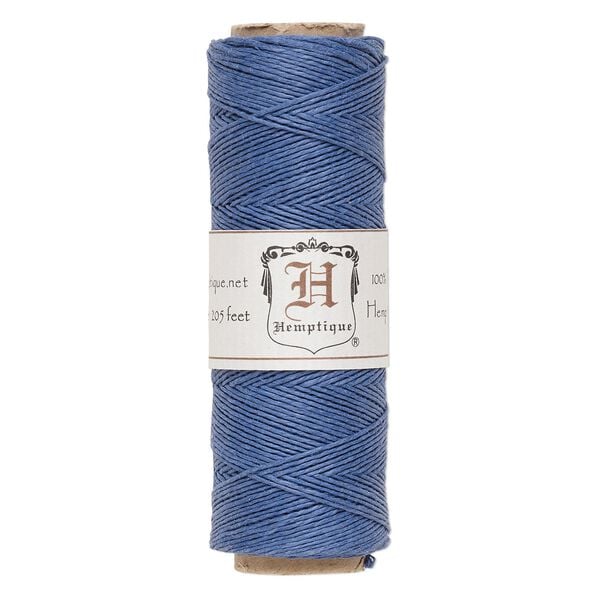 Cord, Hemptique®, polished hemp, blue, 0.5mm diameter, 10-pound test. Sold per 205-foot spool. image number 0