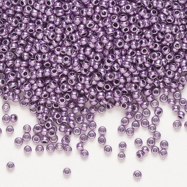 Seed bead, Preciosa Ornela, glass, opaque terra dyed metallic violet, #11 rocaille. Sold per 50-gram pkg. image number 0