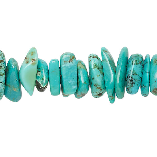 Bead, turquoise (dyed / stabilized), blue, large chip, Mohs hardness 5 to 6. Sold per 15" to 16" strand. image number 0