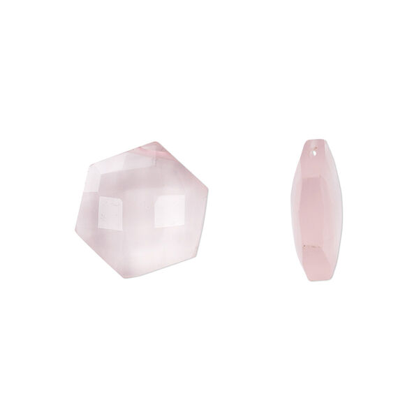 Bead, rose quartz (natural), 12.5mm hand-cut top-drilled puffed hexagon, B grade, Mohs hardness 7. Sold per pkg of 2. image number 0