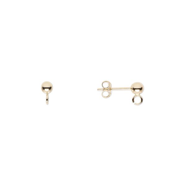 Earstud 1pkg2 14Kt gold, 3mm ball post / 1 split loop, 1 pair image number 0