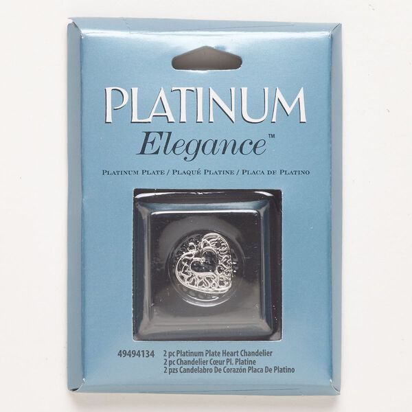 Charm, copper, pkg/2, platinum plate, 16x14mm fancy heart with cutout design. image number 0