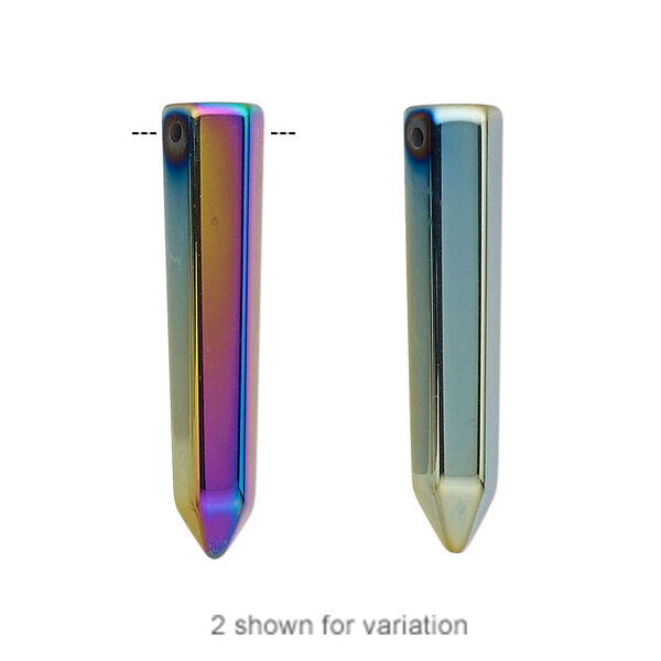 Focal, electroplated Hemalyke™ (man-made), rainbow, 30x6mm point. Sold individually. image number 0
