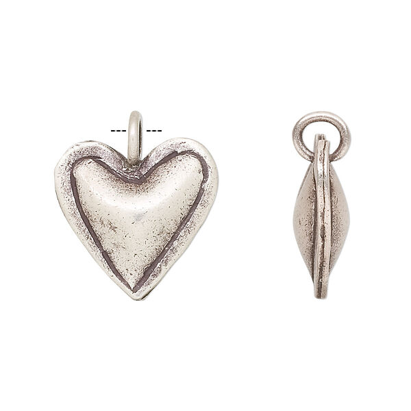 Charm, Hill Tribes, antiqued sterling silver, 17mm puffed heart. Sold individually. image number 0