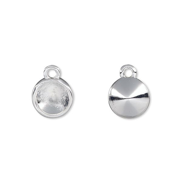 Drop, silver-plated "pewter" (zinc-based alloy), 10mm single-sided round with SS38 setting. Sold individually. image number 0