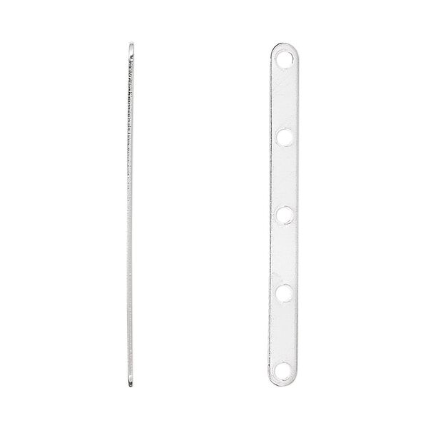 Spacer bar, silver-plated brass, 35x3mm 5-strand, fits up to 8mm bead. Sold per pkg of 100. image number 0