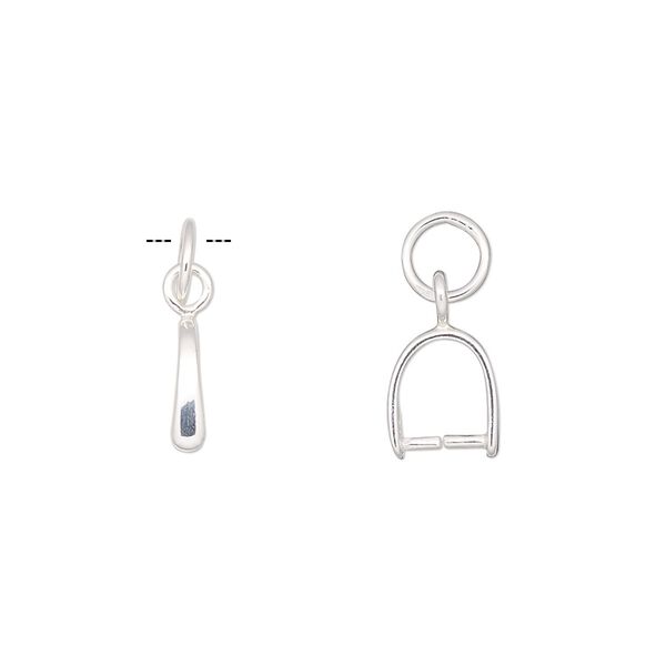 Bail, ice-pick, sterling silver, 9x7mm with 6mm grip length and 6mm closed jump ring. Sold individually. image number 0