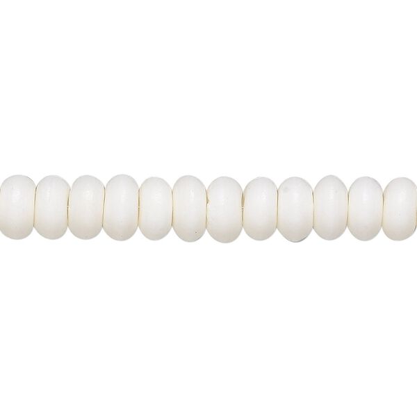 Bead, bone (bleached), white, 7x4mm rondelle, Mohs hardness 2-1/2. Sold per 15-1/2" to 16" strand. image number 0