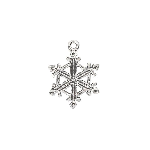 Charm, sterling silver, 16x15mm double-sided snowflake. Sold individually. image number 0