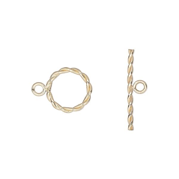 Clasp, toggle, 12Kt gold-filled, 11mm fancy round. Sold individually. image number 0