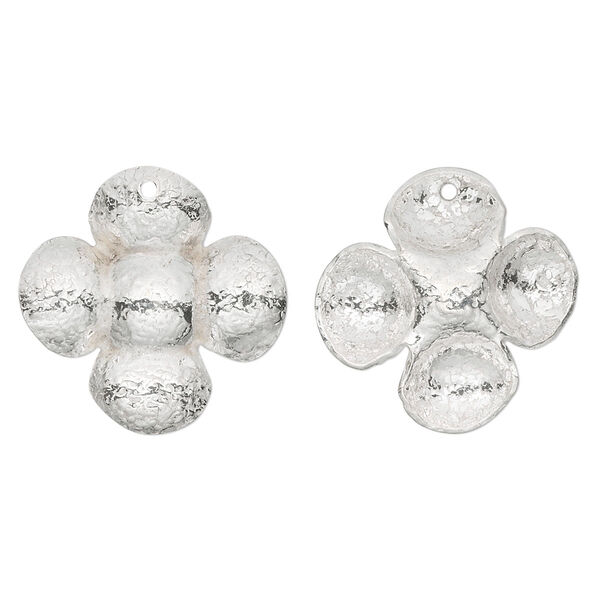 Drop, sterling silver, 22x5mm hammered flower. Sold individually. image number 0