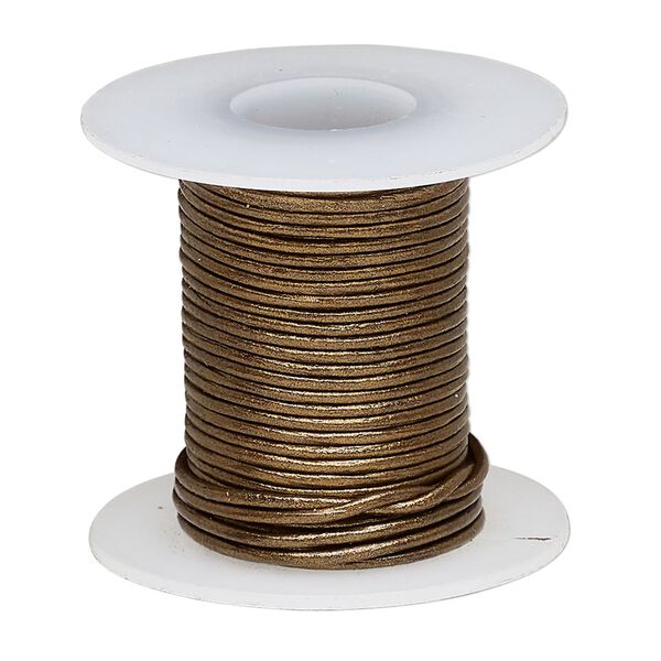 Cord, leather (coated), metallic bronze, 0.5-0.8mm round. Sold per 5-yard spool. image number 0