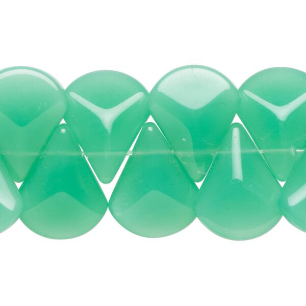 Bead, glass, translucent teal green, 17x14mm top-drilled beveled puffed teardrop. Sold per 12-inch strand, approximately 40 beads. image number 0