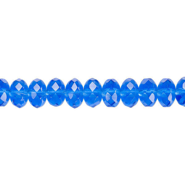 Bead, Czech fire-polished glass, light cobalt, 7x5mm faceted rondelle. Sold per 15-1/2" to 16" strand. image number 0