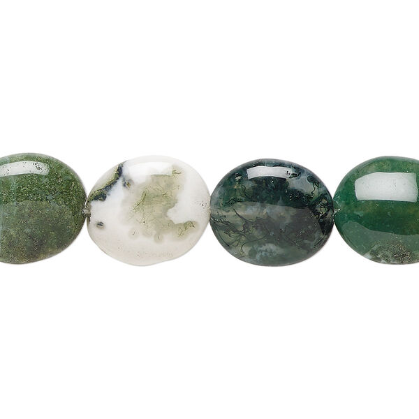 Moss agate 1pkg1, flat oval bead natural B grade, 15.5-16 inch 14x12mm image number 0