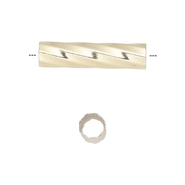 Bead, gold-finished brass, 26x6mm twisted round tube. Sold per pkg of 10. image number 0
