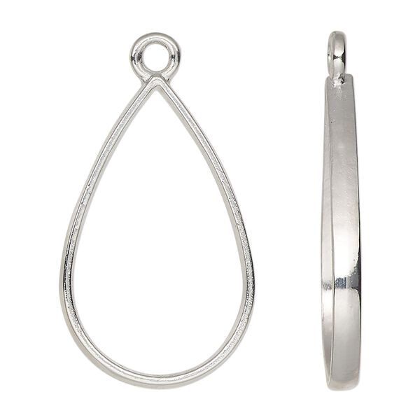 Focal, silver-finished "pewter" (zinc-based alloy), 33x21mm open teardrop. Sold per pkg of 2. image number 0