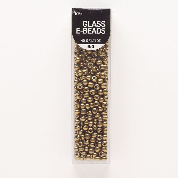 Seed bead, glass, pkg/40g, #6 round, opaque gold. image number 0