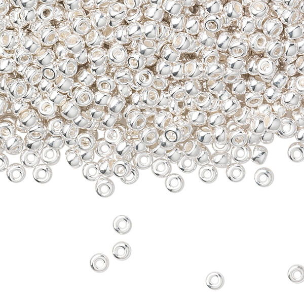 Seed bead, Miyuki, glass, pkg/50g, #8 rocaille, opaque silver-plated, (RR-961). image number 0