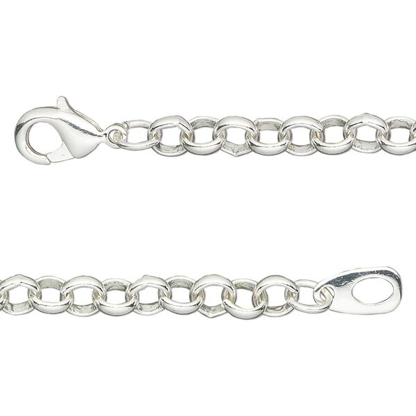 Chain, silver-plated brass, 5mm rolo, 18 inches with lobster claw clasp. Sold individually. image number 0