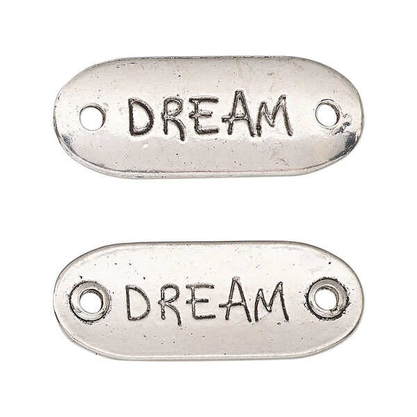 Link, antique silver-finished "pewter" (zinc-based alloy), 33x13mm two-sided oval with "DREAM." Sold per pkg of 2. image number 0