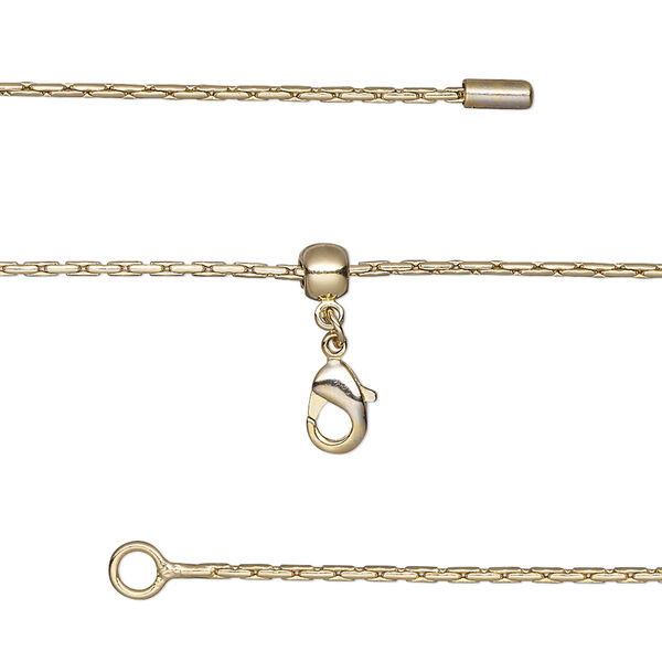 Chain, silicone and gold-finished brass, 1mm Boston link, adjustable from 16 to 23-1/2 inches with lobster claw clasp and adjustable slider bead. Sold individually. image number 0