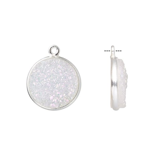 Druzy agate / sterling silver 1pkg1, electrocoated hand-cut flat round drop 15mm image number 0