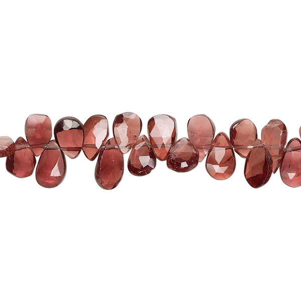 Rhodolite garnet 1pkg1, hand-cut top-drilled faceted puffed teardrop bead natural 8.5 inch 7x4mm-8x5mm image number 0