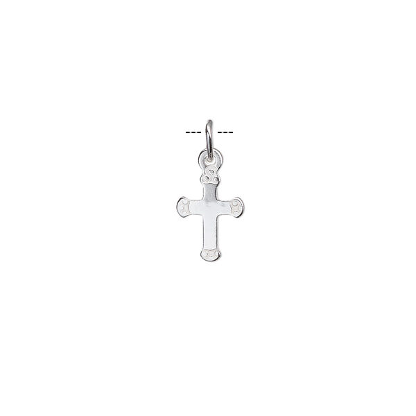 Drop, sterling silver-filled, 9.5x7mm single-sided cross with oval jump ring. Sold per pkg of 4. image number 0