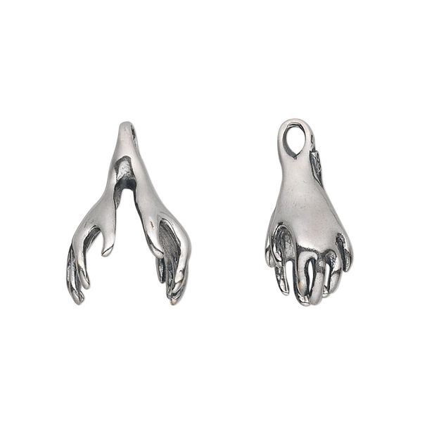 Charm, antiqued sterling silver, 19x12mm hands, fits 10mm bead. Sold individually. image number 0