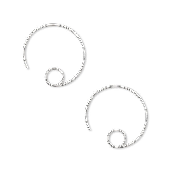 Ear wire, silver-plated brass, 16mm round with open loop, 22 gauge. Sold per pkg of 50 pairs. image number 0