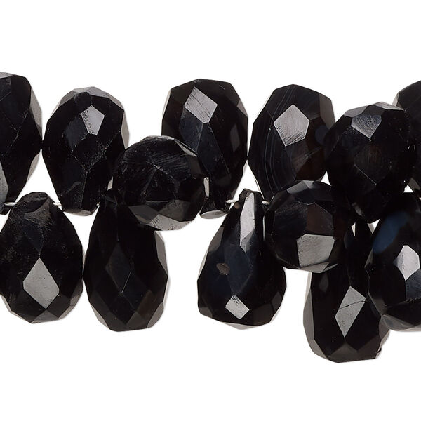 Black onyx 1pkg1, hand-cut top-drilled faceted teardrop bead 8 inch 11x9mm-19x10mm image number 0