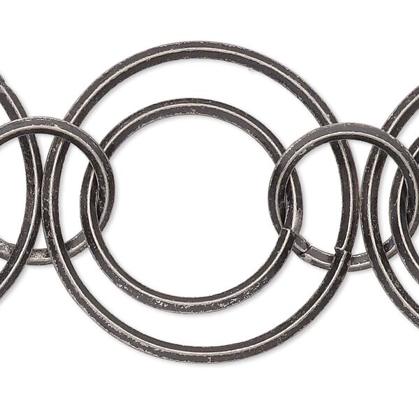 Chain, antique silver-plated brass, 11mm/16mm/23mm interlocking rounds. Sold per pkg of 5 feet. image number 0