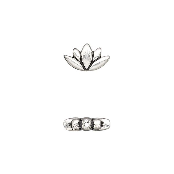 Bead, TierraCast®, "Make a Statement" collection, antique silver-plated pewter (tin-based alloy), 12x7mm lotus with renewal theme. Sold per pkg of 20. image number 0
