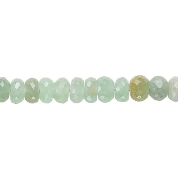 Bead, green chalcedony (dyed), 6x3mm-7x4mm hand-cut faceted rondelle, C grade, Mohs hardness 6-1/2 to 7. Sold per 14-inch strand, approximately 80 beads. image number 0