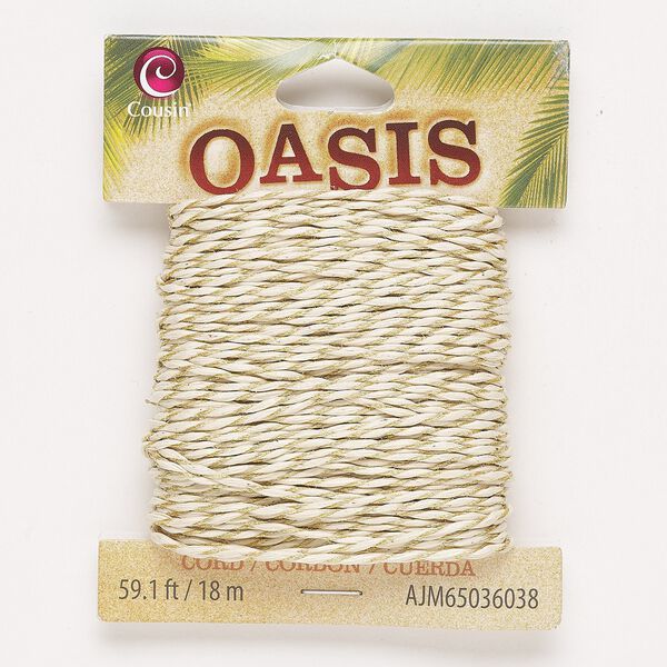 Cord, cotton, tan and gold, 1mm twisted round. Sold per 18-meter pkg. image number 0