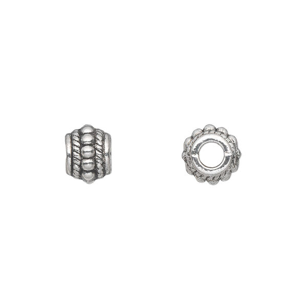 Bead, antique silver-plated "pewter" (zinc-based alloy), 8x6mm beaded barrel. Sold per pkg of 100. image number 0