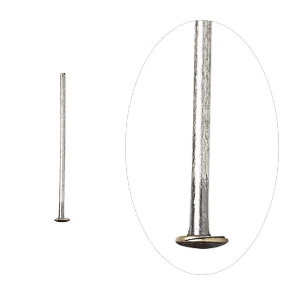 Head pin, antique silver-plated brass, 3/4 inch, 21 gauge. Sold per pkg of 100. image number 0