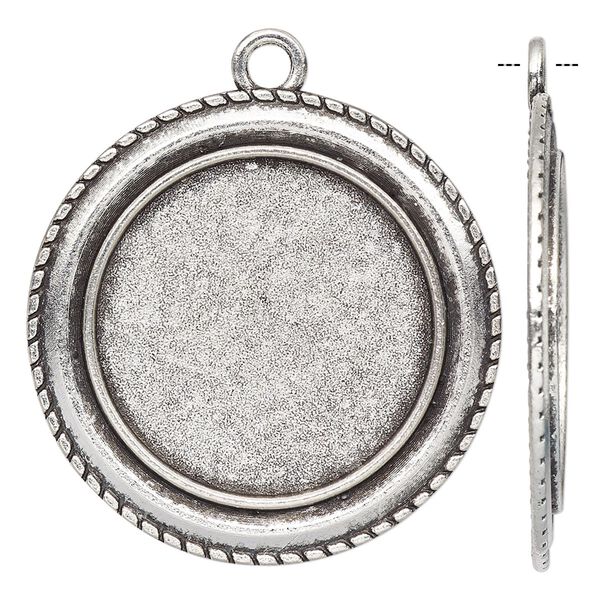 Focal, antique silver-finished "pewter" (zinc-based alloy), 35mm single-sided round with rope design and 25mm non-calibrated round setting. Sold individually. image number 0