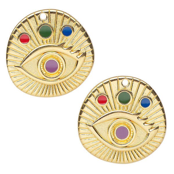 Focal, gold-finished "pewter" (zinc-based alloy) and enamel, multicolored, 30mm freeform. Sold per pkg of 2. image number 0