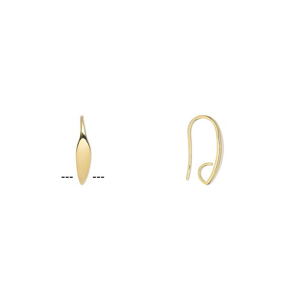 Ear wire fishhook 1pkg10 gold-plated, 19.5mm leaf / hidden open loop, 19 gauge brass 5 pair image number 0