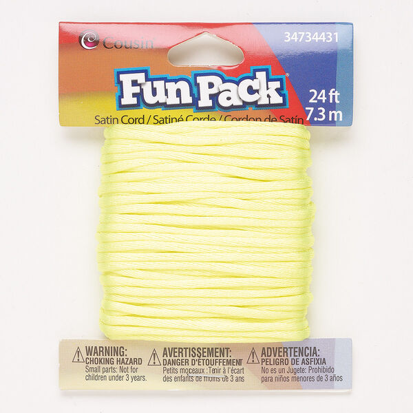 Cord, satin, neon yellow, 2mm round. Sold per 24-foot pkg. image number 0