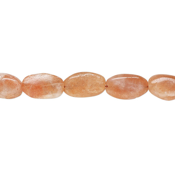 Sunstone 1pkg1, hand-cut puffed oval bead natural 14 inch 9x7mm-14x9mm image number 0