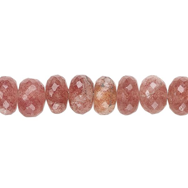 Strawberry quartz 1pkg1, hand-cut faceted rondelle bead natural 14 inch 8x6mm-10x6mm image number 0
